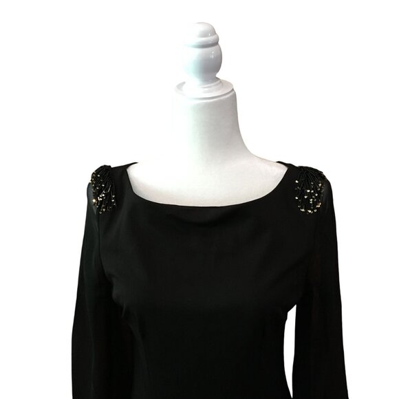 Miusol Black Long-Sleeve Dress With Beaded Shoulder Accents & Sheer Sleeves Size - Picture 2 of 8